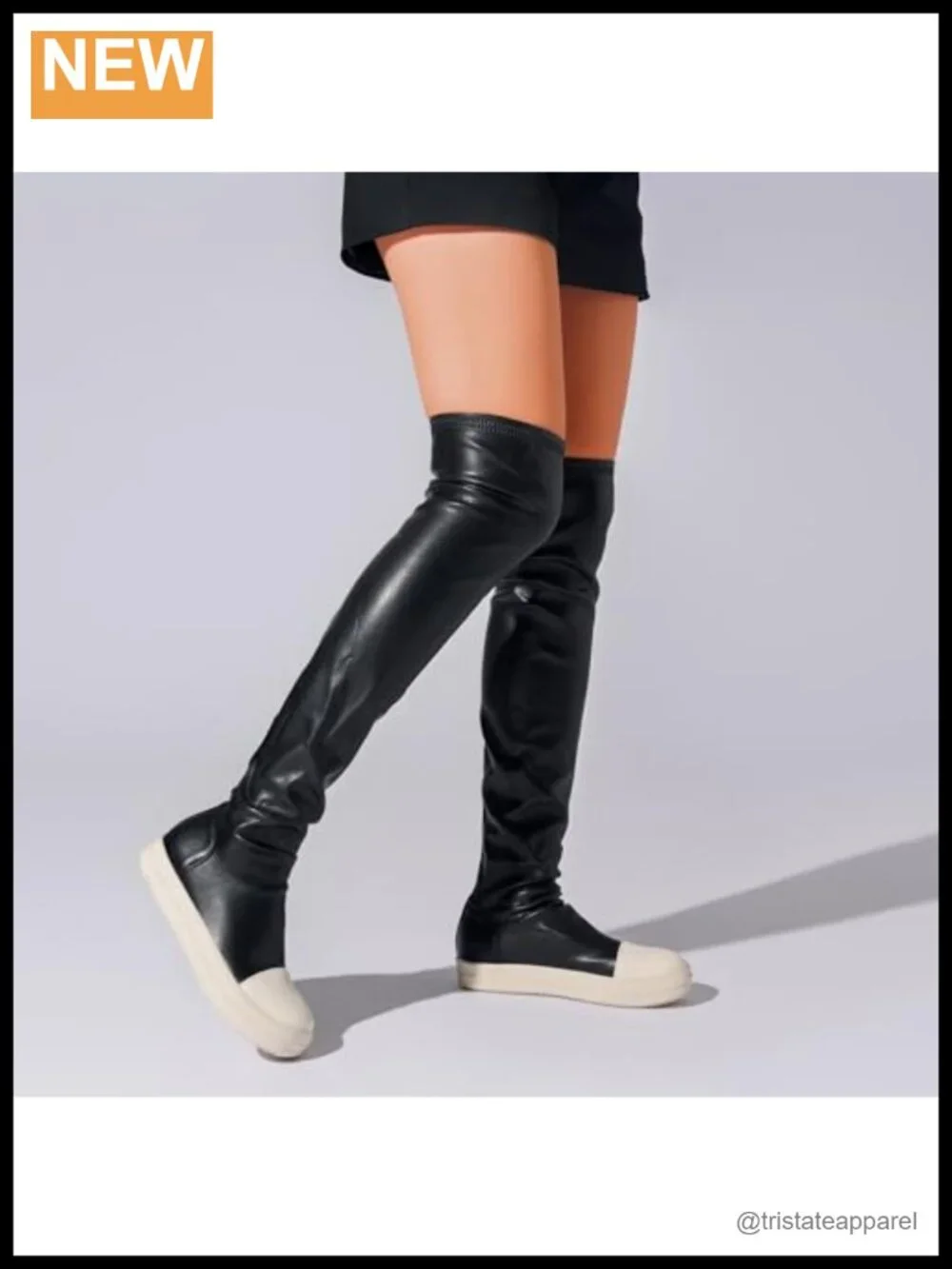 Thigh High Boots for Women Flat Over The Knee Round Toe Booties PU Leather
